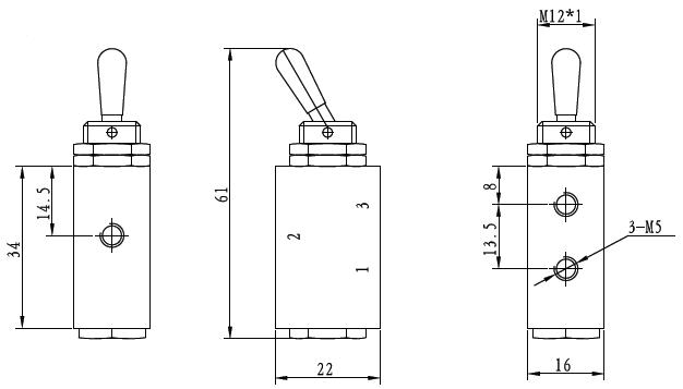 G321-M5两位三通手控阀外形尺寸