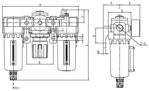 TC2000三联件-金属杯子型外形尺寸
